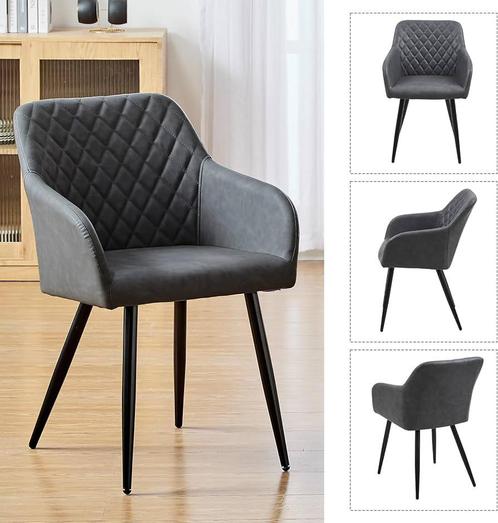 Nieuw, 2 mooie grijze Eetkamerstoelen met zwart stalen poten, Huis en Inrichting, Stoelen, Nieuw, Twee, Grijs, Ophalen of Verzenden