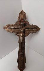 Art Deco bronzen kruis met tekst achterkant, 1930, Antiek en Kunst, Antiek | Religie, Ophalen of Verzenden