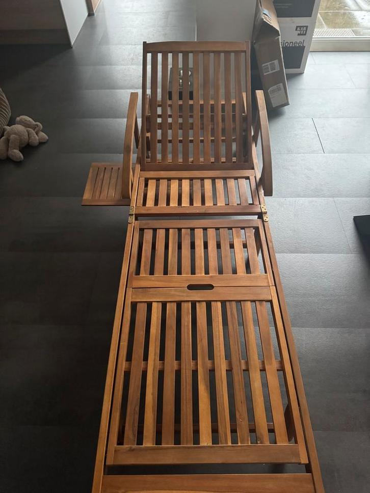 VidaXL Ligbed Massief Hout - 200x68x30 cm (nieuwprijs €180), Tuin en Terras, Ligbedden, Nieuw, Hout, Inklapbaar, Verstelbaar, Verrijdbaar