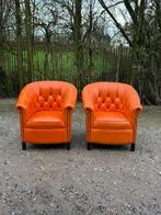 Chesterfield Clubfauteuils - Oranje Mandarin - Set van 2, Antiek en Kunst, Antiek | Meubels | Stoelen en Banken, Ophalen of Verzenden
