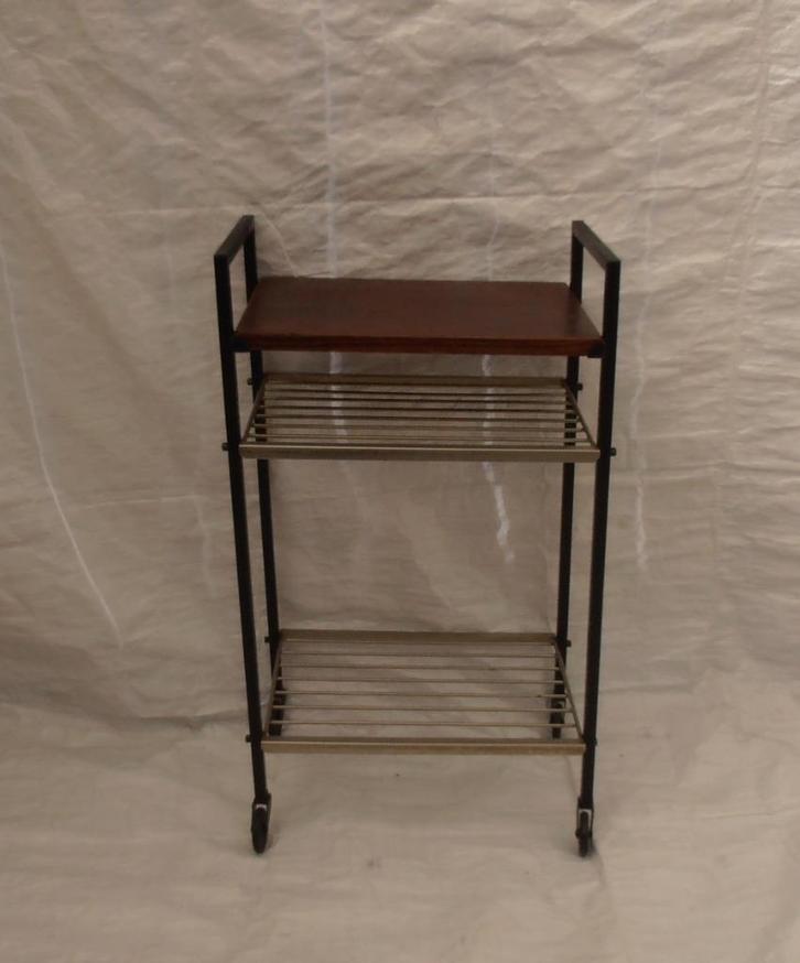 Vintage Boho Rockabilly Bijzettafeltje Trolly Rek, Huis en Inrichting, Tafels | Bijzettafels, Gebruikt, Rechthoekig, 60 cm of meer