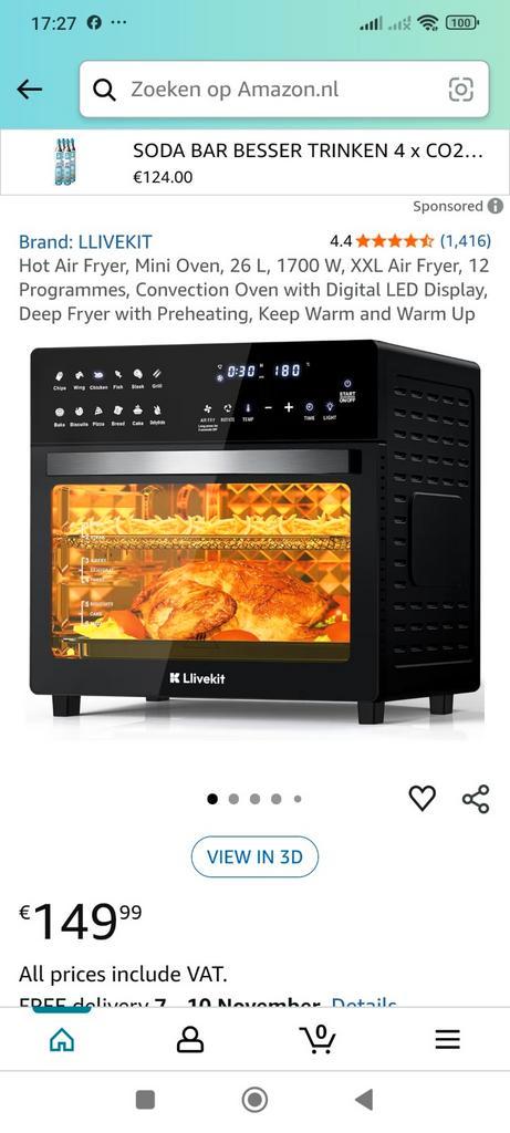 Airfryer Mini-Oven Alles-in-1 - LLIVEKIT, Witgoed en Apparatuur, Airfryers, Zo goed als nieuw, Airfryer XXL, 1500 gram of meer