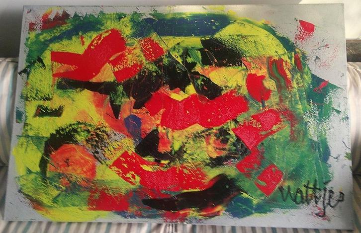 GROOT - kleurrijke compositie  - Jan Wattjes (geb.1981), Antiek en Kunst, Kunst | Schilderijen | Abstract, Ophalen