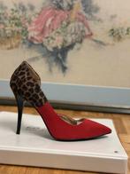 Rode Hakken met Luipaardprint - Maat 38, Ophalen of Verzenden, Zo goed als nieuw, Rood, Pumps