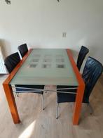 Eettafel glas 260/140 bij 80 cm plus stoelen, Huis en Inrichting, 50 tot 100 cm, Glas, 100 tot 150 cm, Rechthoekig