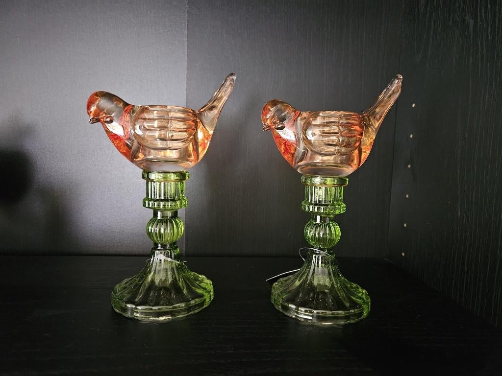 Theelichthouder vogel glas, Overige materialen, Nieuw, Ophalen of Verzenden, Groen