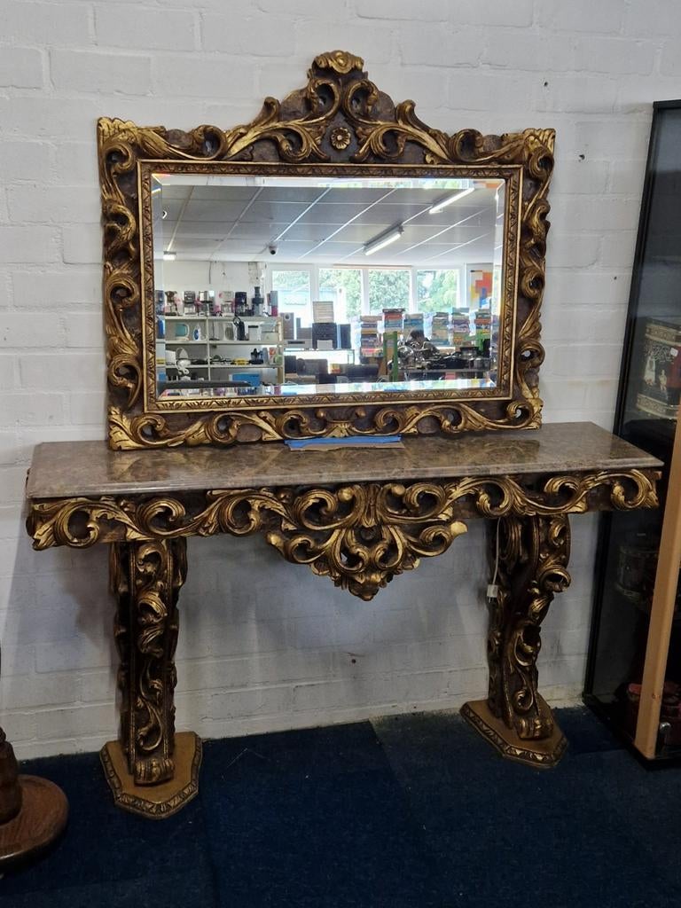 Prachtige Barok Console Tafel met Spiegel, Ophalen of Verzenden, Rechthoekig