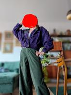 Vintage 1980s 80s dain jasje leder paars met groen, Kleding | Dames, Maat 38/40 (M), Paars, Ophalen of Verzenden, Zo goed als nieuw