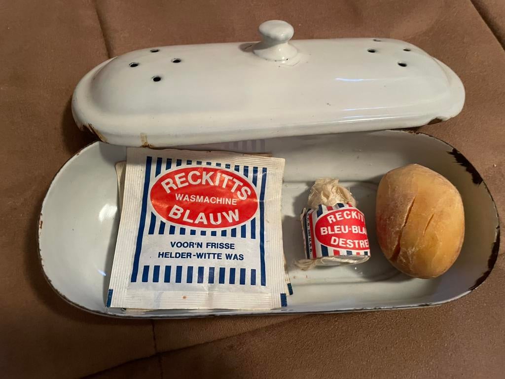 Emaille was set:kan, teil, emmer, po, zeepbakje en Wasbord, Ophalen of Verzenden