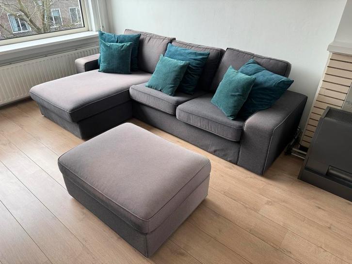 IKEA Kivik 2-zitsbank met chaise longue en voetenbank, Huis en Inrichting, Banken | Sofa's en Chaises Longues, Gebruikt, Driepersoons