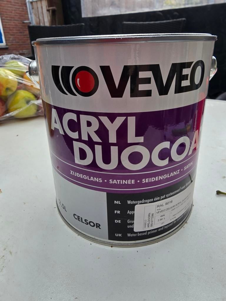 VEVEO Acryl Duocoat RAL 9016 - Zijdeglans Verf (2.5L), Ophalen, Wit, Minder dan 5 liter, Verf