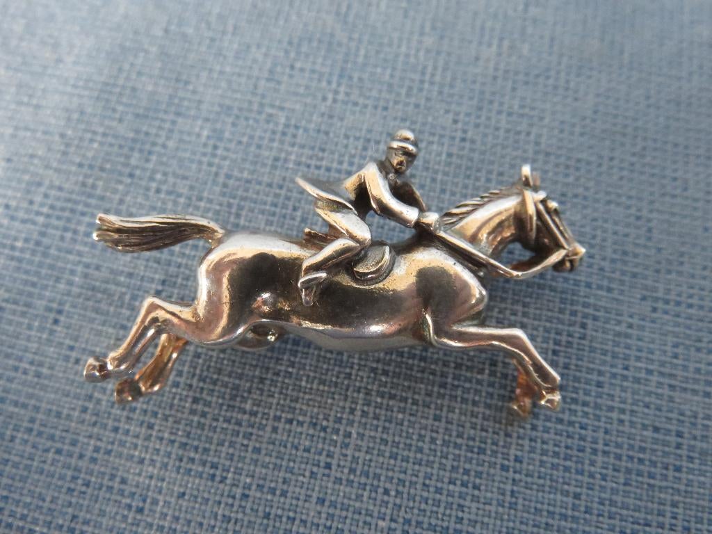 Antiek paard broche in 925 zilver – 20e eeuw, Sieraden, Tassen en Uiterlijk, Antieke sieraden, Ophalen of Verzenden, Zilver, Broche
