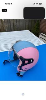 Roze met blauwe helm met vizier, Fietsen en Brommers, Brommerhelmen, Ophalen of Verzenden, Gebruikt, Medium
