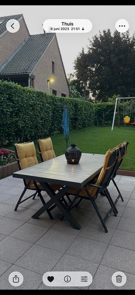 Tuinset met 4 stoelen en kussens, Tuin en Terras, Ophalen, Gebruikt, Eettafel, Tuinset