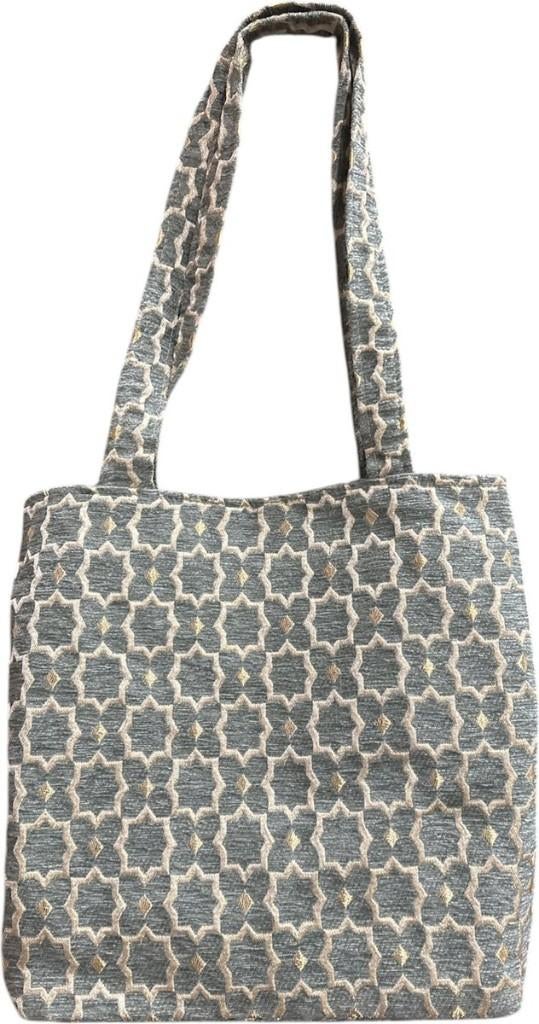 Handgemaakte Fluwelen XL  met Gouden Accenten  Grijs, Ophalen of Verzenden, Nieuw, Grijs, Shopper