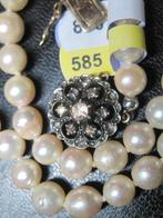 Antiek Parelcollier met diamant slot 14k goud zilver ca 1930, Ophalen, Goud, Ketting, Met edelsteen