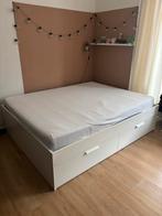 Ikea Brimnes tweepersoonsbed met lades, wit, 160x200 cm, Wit, Tweepersoons, Ophalen of Verzenden, Zo goed als nieuw
