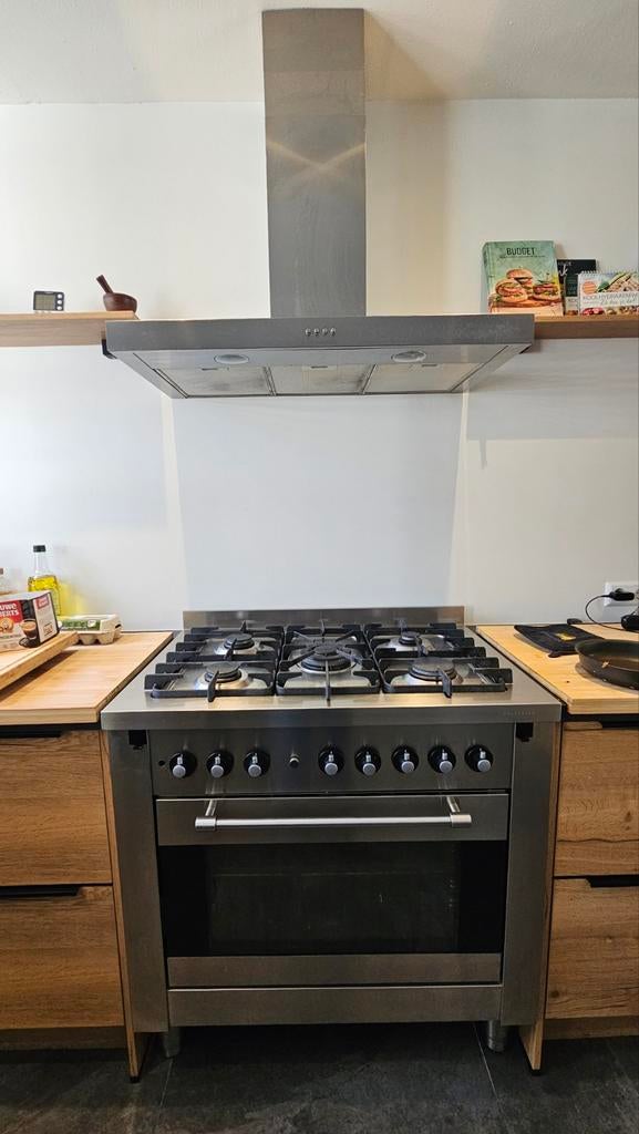 Solitaire 5 pits gasfornuis 90cm met afzuigkap 90cm, Ophalen, Gebruikt, 60 cm of meer, Gas