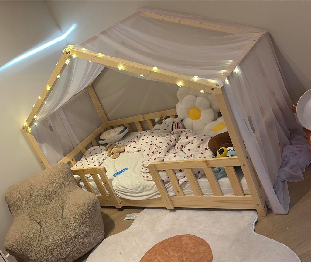 Huisbed met matras, Kinderen en Baby's, Kinderkamer | Bedden, Nieuw, 160 tot 180 cm, 70 tot 85 cm, Lattenbodem, Ophalen