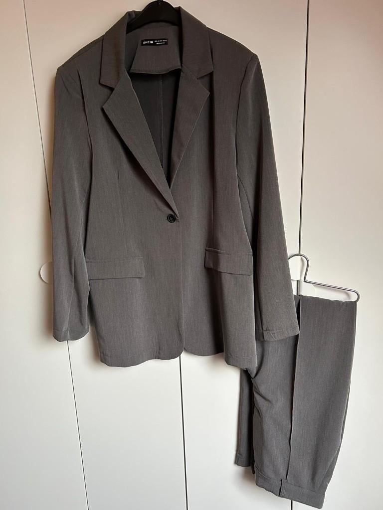 Nieuwe grijze blazer met bijpassende broek, compleet pak, Ophalen of Verzenden, Nieuw, Maat 42/44 (L), Grijs