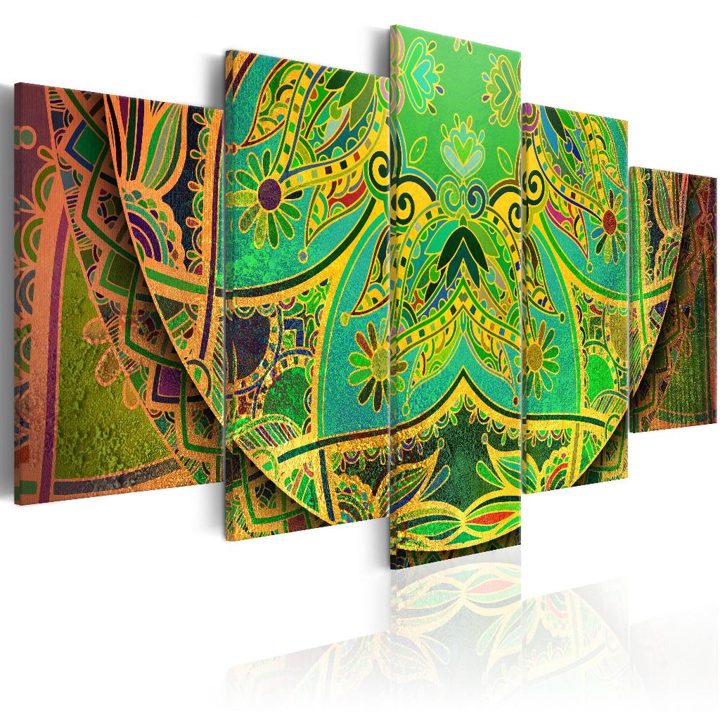 782 Abstract Art Groen 5 Luik Canvas Schilderij 200x100cm, Antiek en Kunst, Kunst | Schilderijen | Modern, Ophalen of Verzenden