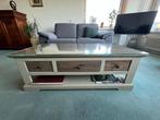 Mooie salontafel met uitschuifbare lades en glasplaat, Ophalen, Gebruikt, 100 tot 150 cm, 50 tot 100 cm