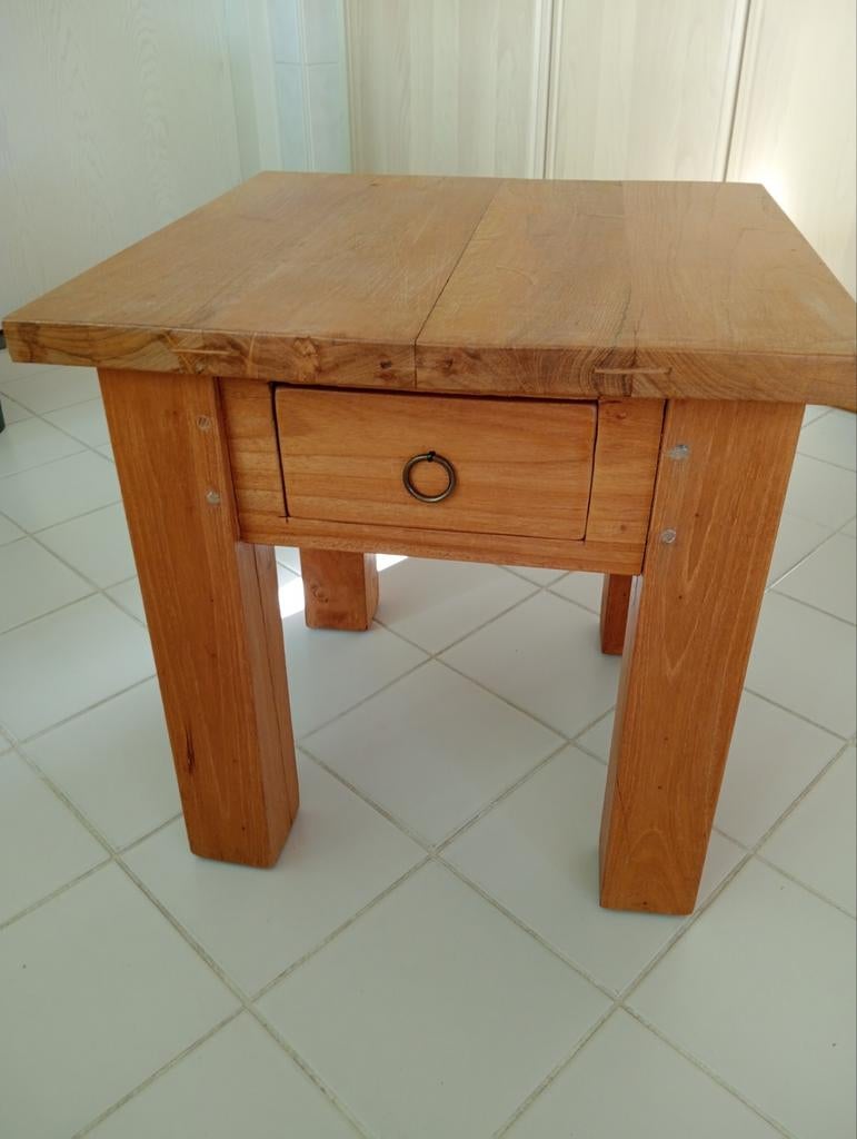 Teak tafeltje, Minder dan 55 cm, Gebruikt, Vierkant, Hout