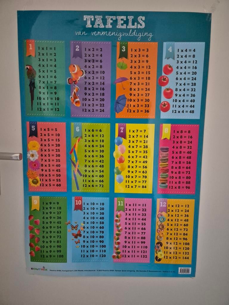 Tafels van Vermenigvuldiging Poster Educatief, Ophalen, Zo goed als nieuw, Rekenen