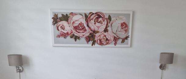 Canvas met pioenrozen 120x50, 50 tot 75 cm, Ophalen of Verzenden, Zo goed als nieuw, Schilderij
