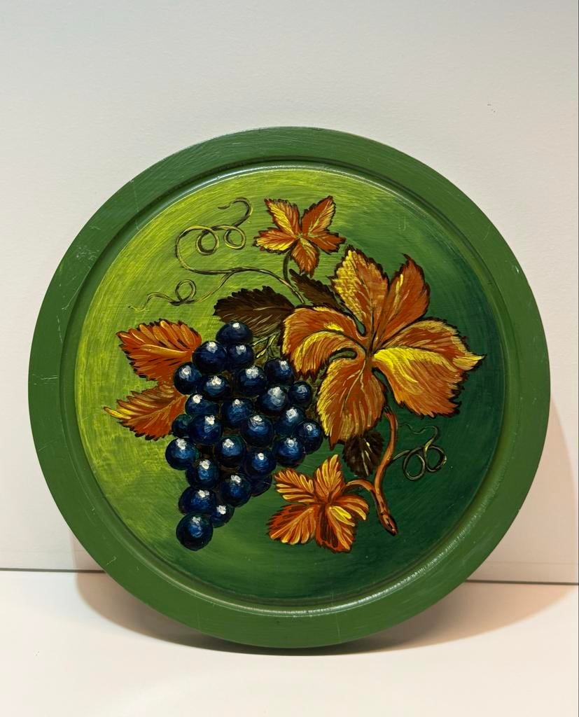 Handbeschilderd Houten Wandbord Druiven (25 cm), Antiek en Kunst, Antiek | Wandborden en Tegels, Ophalen of Verzenden