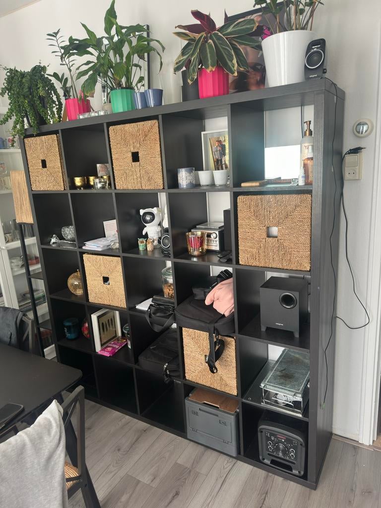 Zwart IKEA Kallax vakkenkast 182x182 cm met 25 vakken, Ophalen of Verzenden, Gebruikt