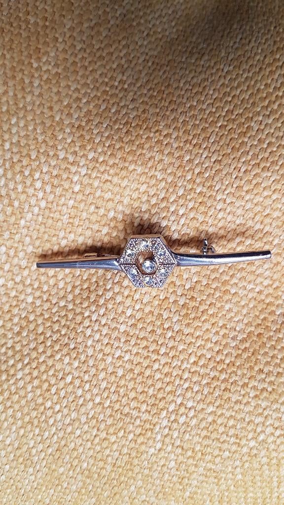 Broche zilverkleurig met gele en transparante steentjes, Sieraden, Tassen en Uiterlijk, Broches, Overige materialen, 4 tot 7 cm