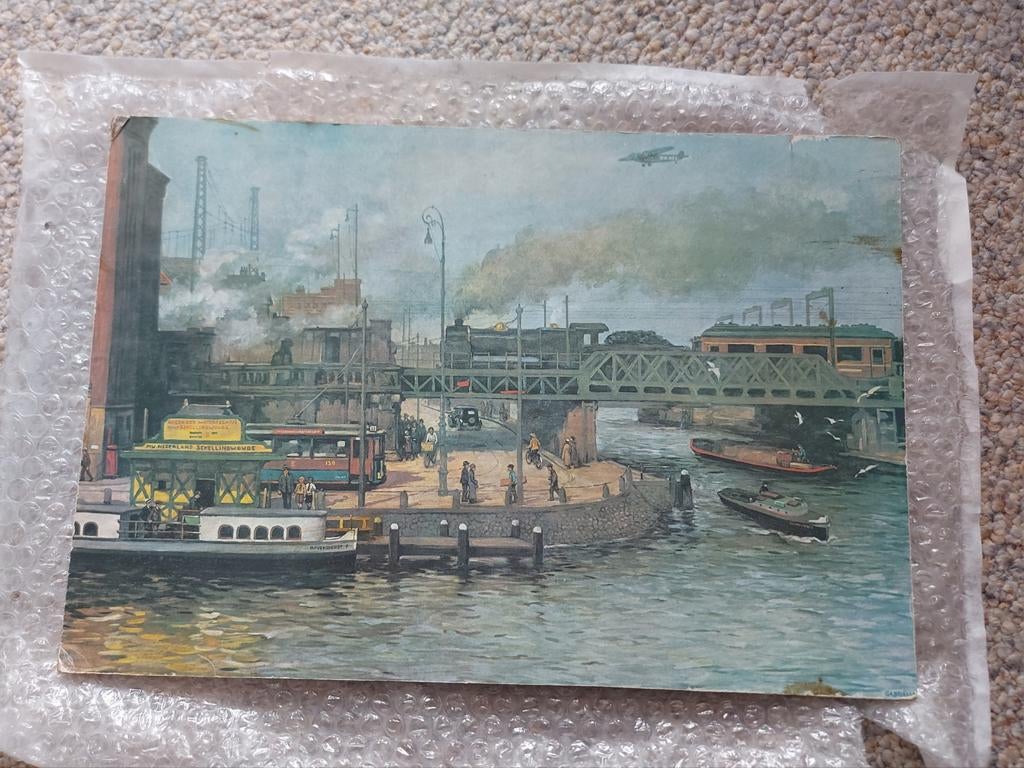 Vintage - Oude schoolplaat - het verkeer -, Antiek en Kunst, Kunst | Schilderijen | Klassiek, Ophalen of Verzenden