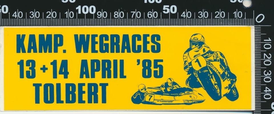 Sticker: Kampioens Wegraces - 1985 - Tolbert, Ophalen of Verzenden, Zo goed als nieuw, Auto of Motor