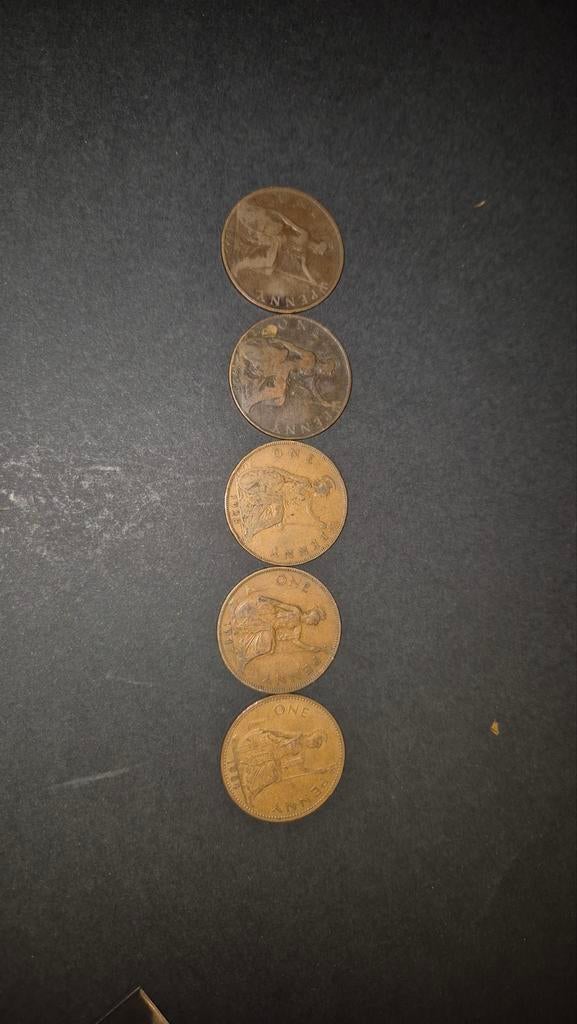 Set van 5 Britse Penny munten, Ophalen of Verzenden, Midden-Oosten
