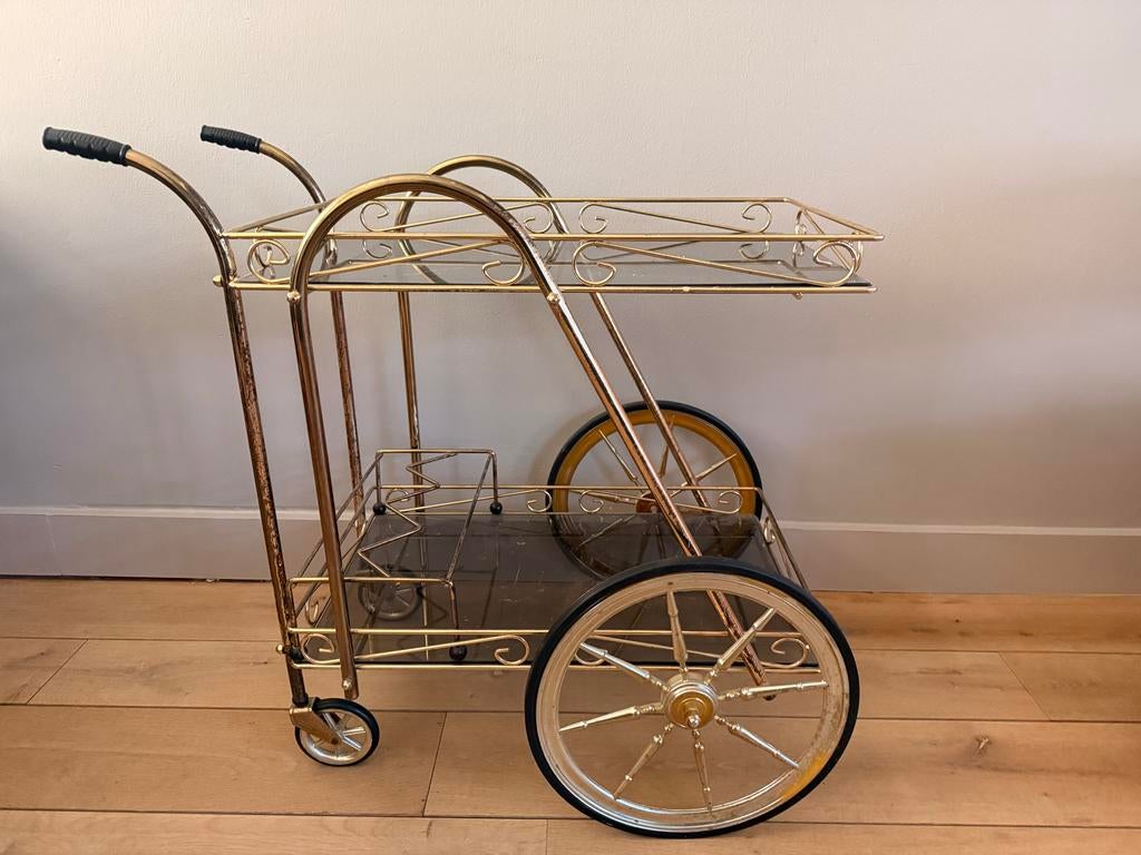 Vintage Dranken Kar / Serveerwagen - Goudkleurig, Ophalen