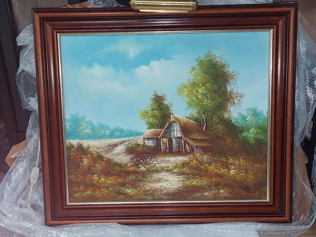 Schilderij landschap met huisje, Antiek en Kunst, Kunst | Schilderijen | Klassiek, Ophalen