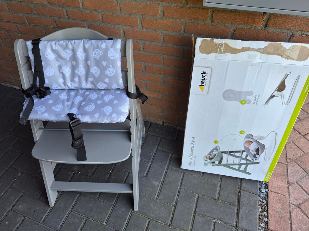 Hauck Alpha+ meegroeistoel met baby bouncer, Ophalen, Zo goed als nieuw, Meegroeistoel, Gordel(s)