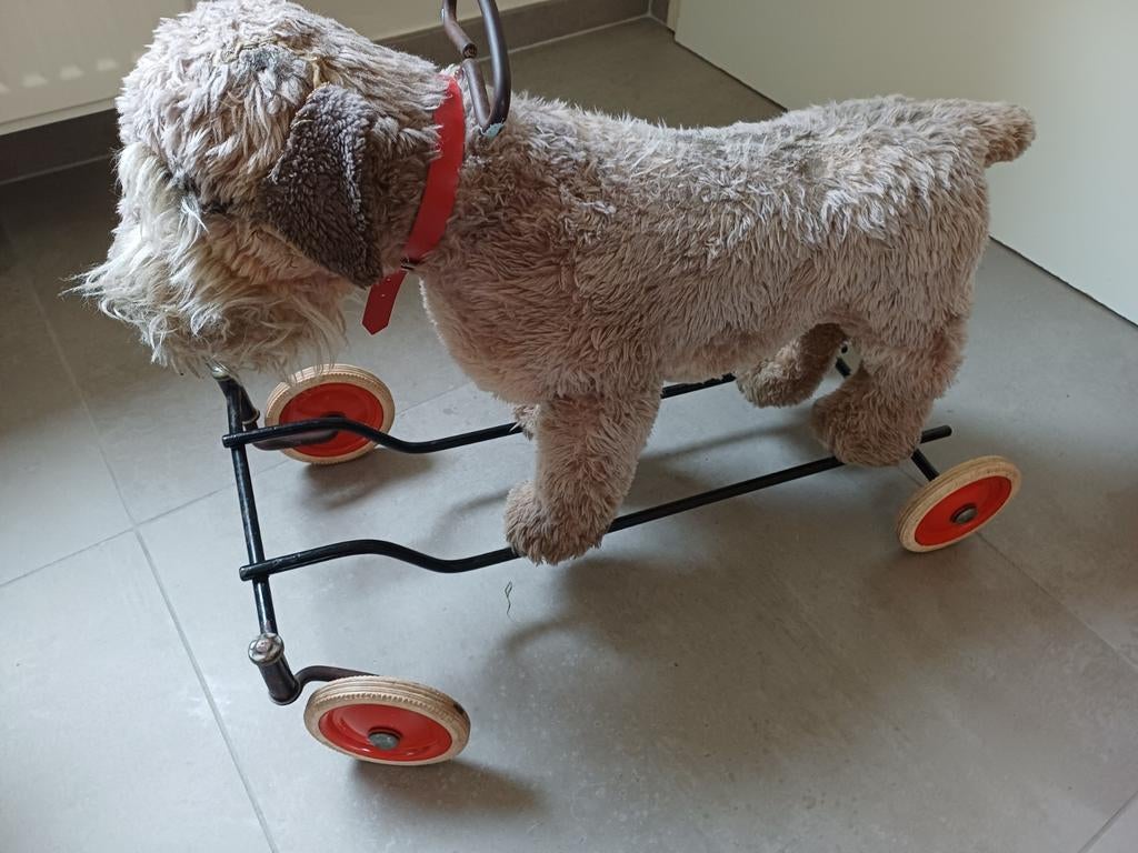 Antieke Steiff Fox Terrier op wielen jaren '50 - '60, Ophalen of Verzenden