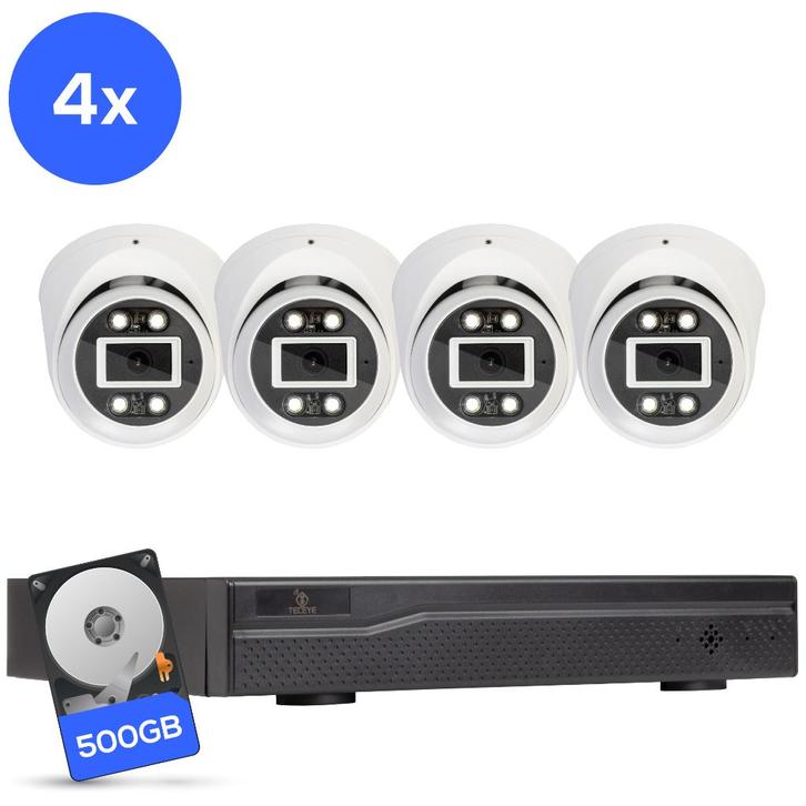 Teceye PoE cameraset 4 stuks met 500GB recorder Wit CCTV, Audio, Tv en Foto, Videobewaking, Nieuw, Buitencamera, Ophalen of Verzenden