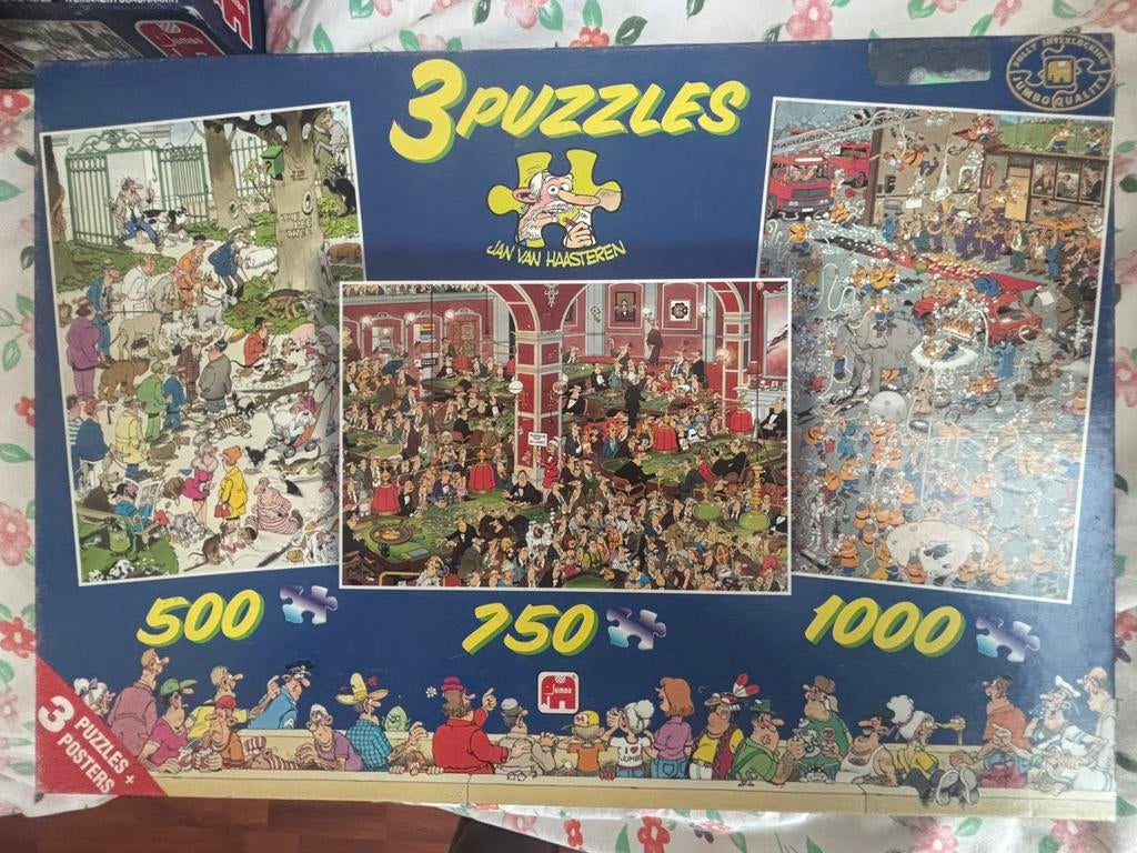 Jan van Haasteren puzzels 3 in 1 doos, Hobby en Vrije tijd, Denksport en Puzzels, Ophalen, 500 t/m 1500 stukjes, Zo goed als nieuw