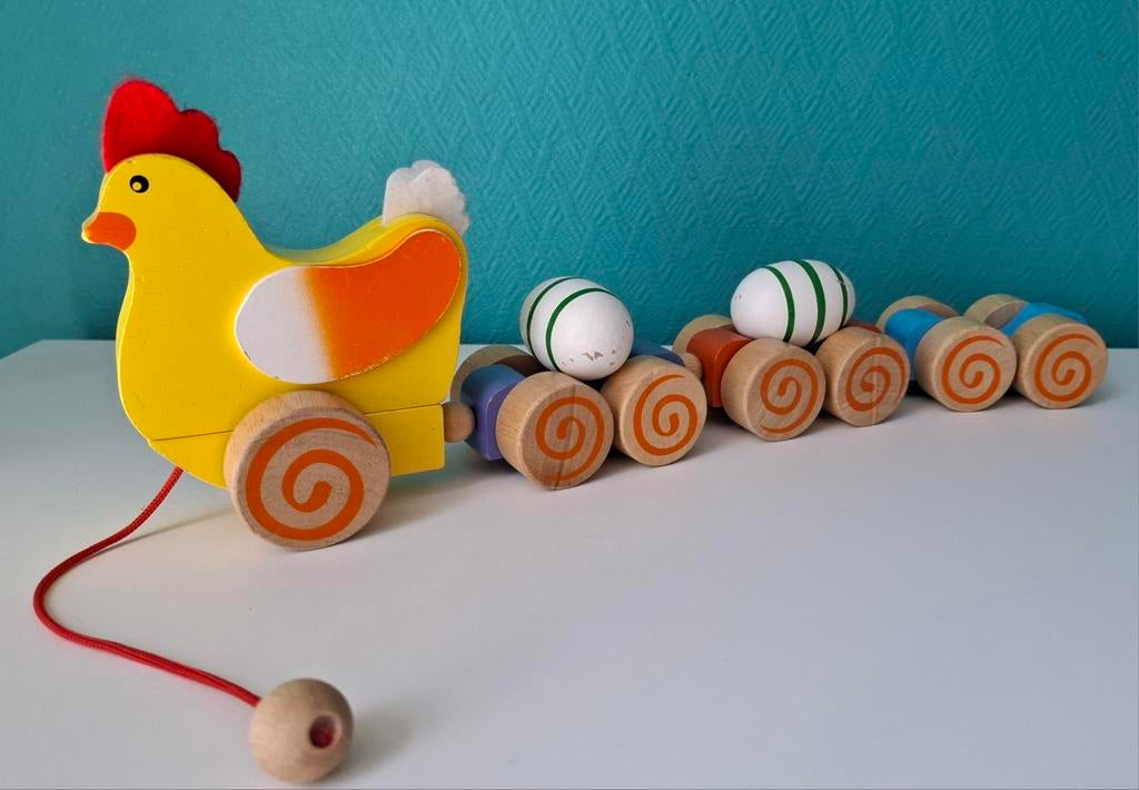 Houten Trekkip met Eieren - Kinderspeelgoed, Ophalen of Verzenden, Gebruikt, Duw- of Trekspeelgoed
