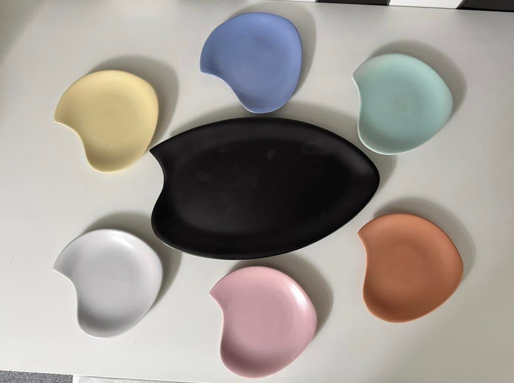 Plateel Pastel Palet Gebakstel cakeset de Driehoek, Huizen, Ophalen of Verzenden