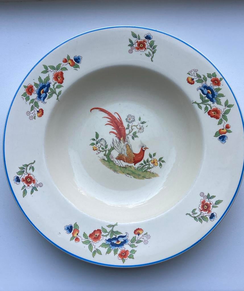 Antiek Newhall soepbord (paradijsvogel servies), Ophalen of Verzenden