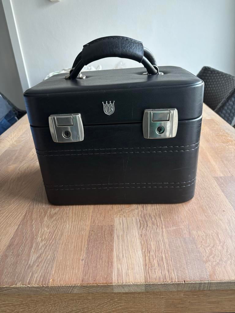 Zwarte leren beautycase met spiegel en slot, Ophalen, Zwart, Zo goed als nieuw, Met slot