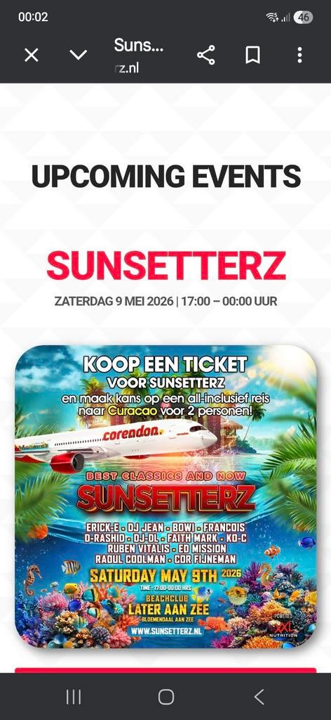 Sunsetterz, Tickets en Kaartjes, Eén persoon
