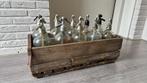 Houten krat met 10 spuitflessen brocante, Antiek en Kunst, Ophalen