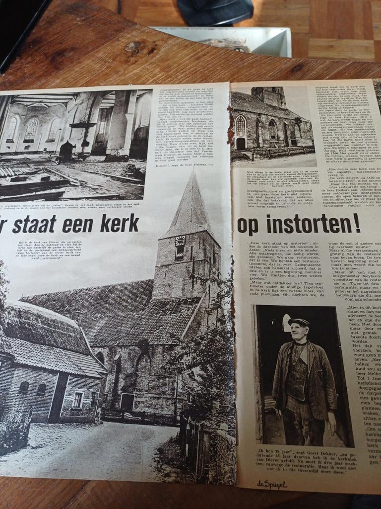 Artikel over kerk van Diever 1955, Verzamelen, Tijdschriften, Kranten en Knipsels, Ophalen of Verzenden, 1940 tot 1960, Knipsel(s)