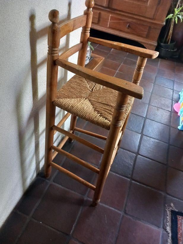 kinderstoel, hoog., rieten zitting, oud, Ophalen, Gebruikt, Meegroeistoel
