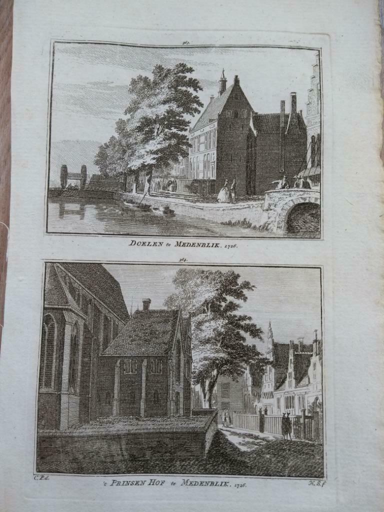 363-364 /Medemblik  Doelen en Prinsenhof   Kopergravure 1752, Ophalen of Verzenden